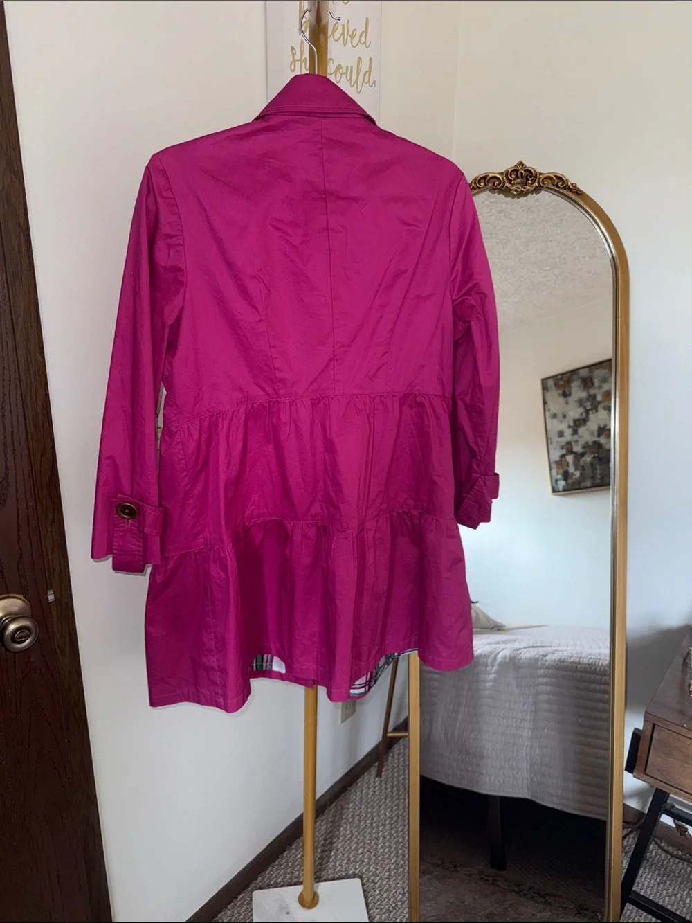 Bright Fuchsia Tiered Trench Coat